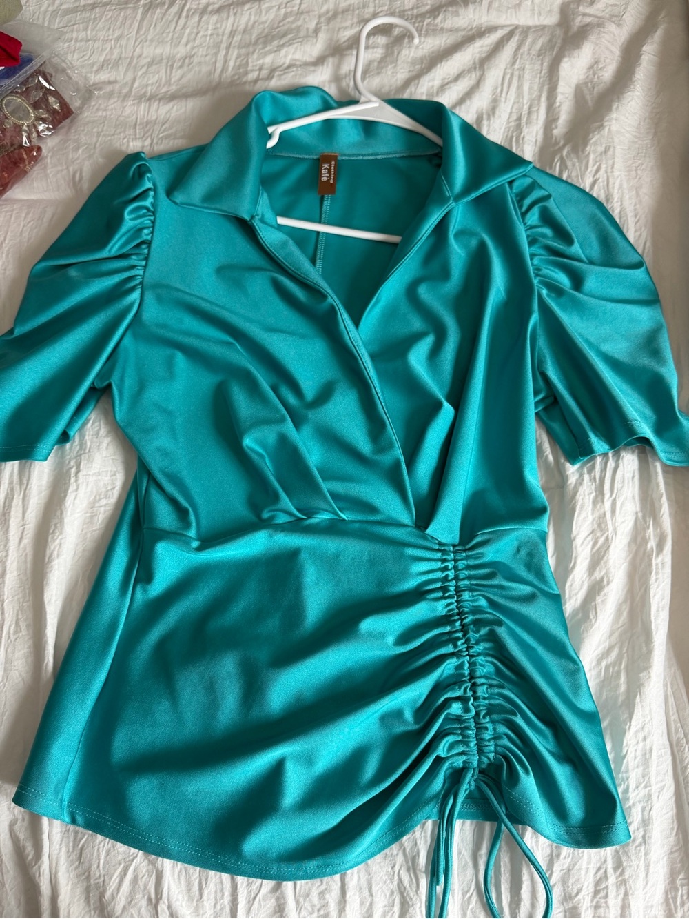 Women’s Teal Ruched Wrap Top